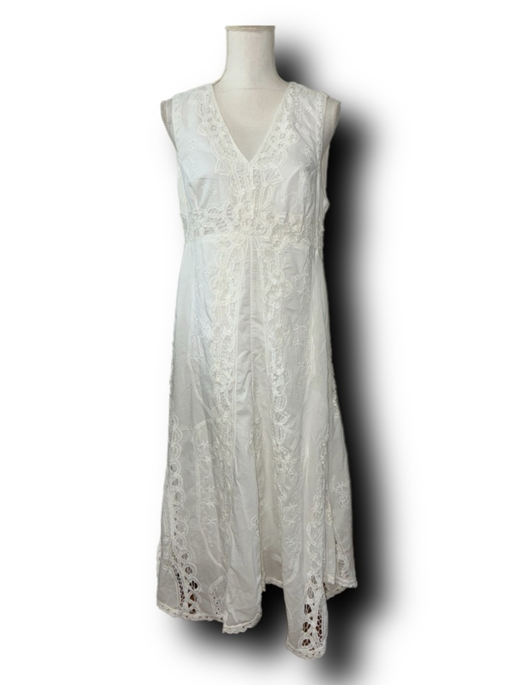 Lauren Ralph Lauren 100% Cotton White Sleeveless Lace Midi Dress